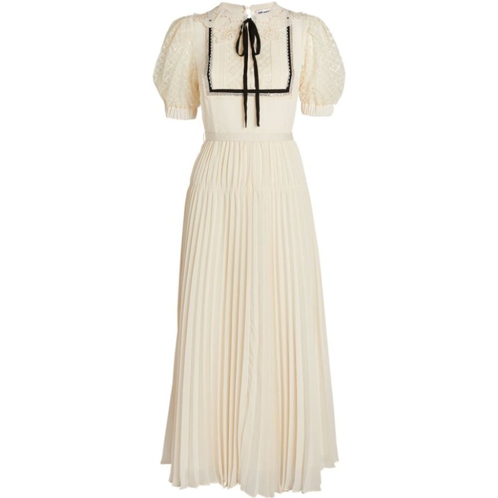 SELF-PORTRAIT Chiffon Lace-Collar Midi Dress - Picture 4 of 8